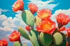 Close-up of desert cactus with red flowers Art Print